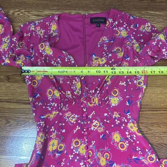 Saloni Eve Silk Pink Floral Mini Dress Size 4 - Picture 10 of 16